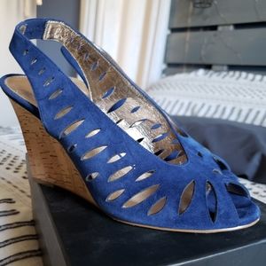 Beautiful sapphire suede cork wedge sandal